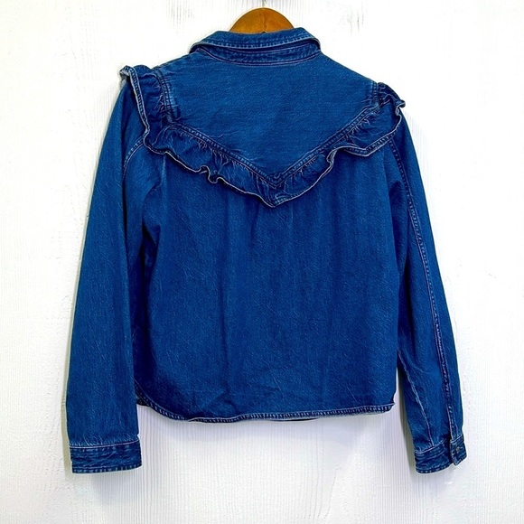 American Eagle - Oversized Dark Denim Button Down Ruffle Western Shirt Size M - Picture 11 of 13